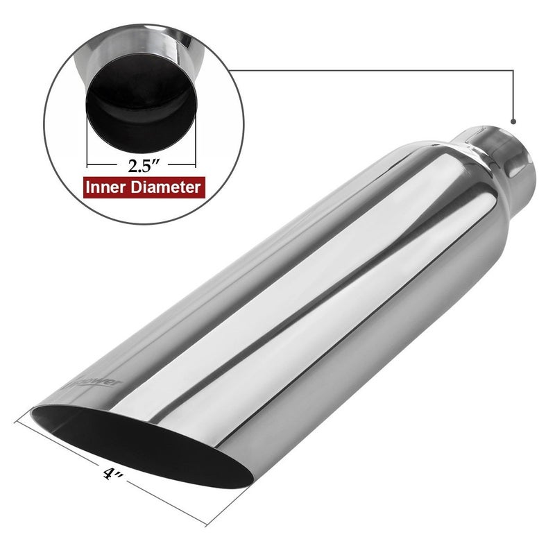 Upower Exhaust Tip 2.5" Inlet x 4" Outlet x 18" Overall Length Universal Trucks Car Stainless Steel Weld On Exhaust Tailpipe 2.5" to 4" 18" Long (2PCS) - Image 2